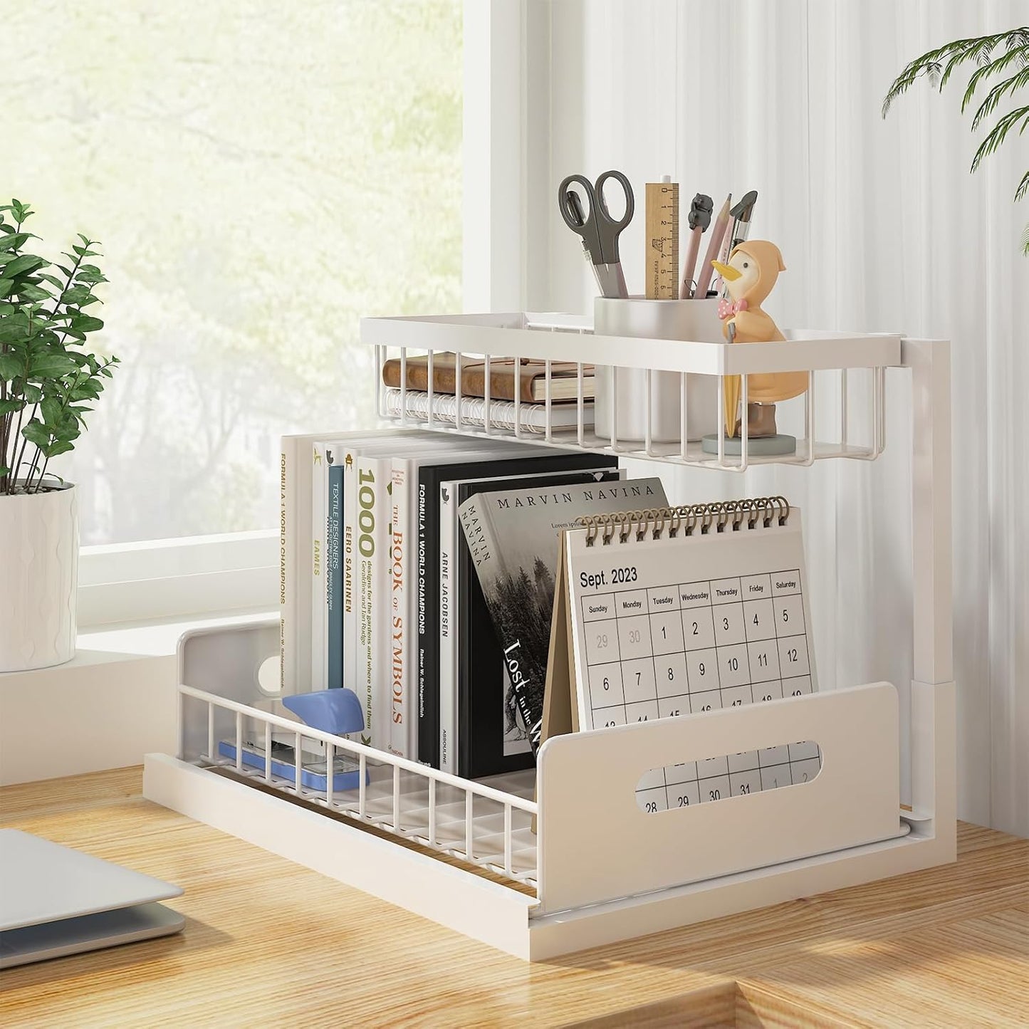 2 Pack Under Sink Organizer and Storage, Pull Out Cabinet Organizer Slide Out Sink Shelf Cabinet Storage Shelves, Under Sink Storage for Kitchen Bathroom Cabinet,White