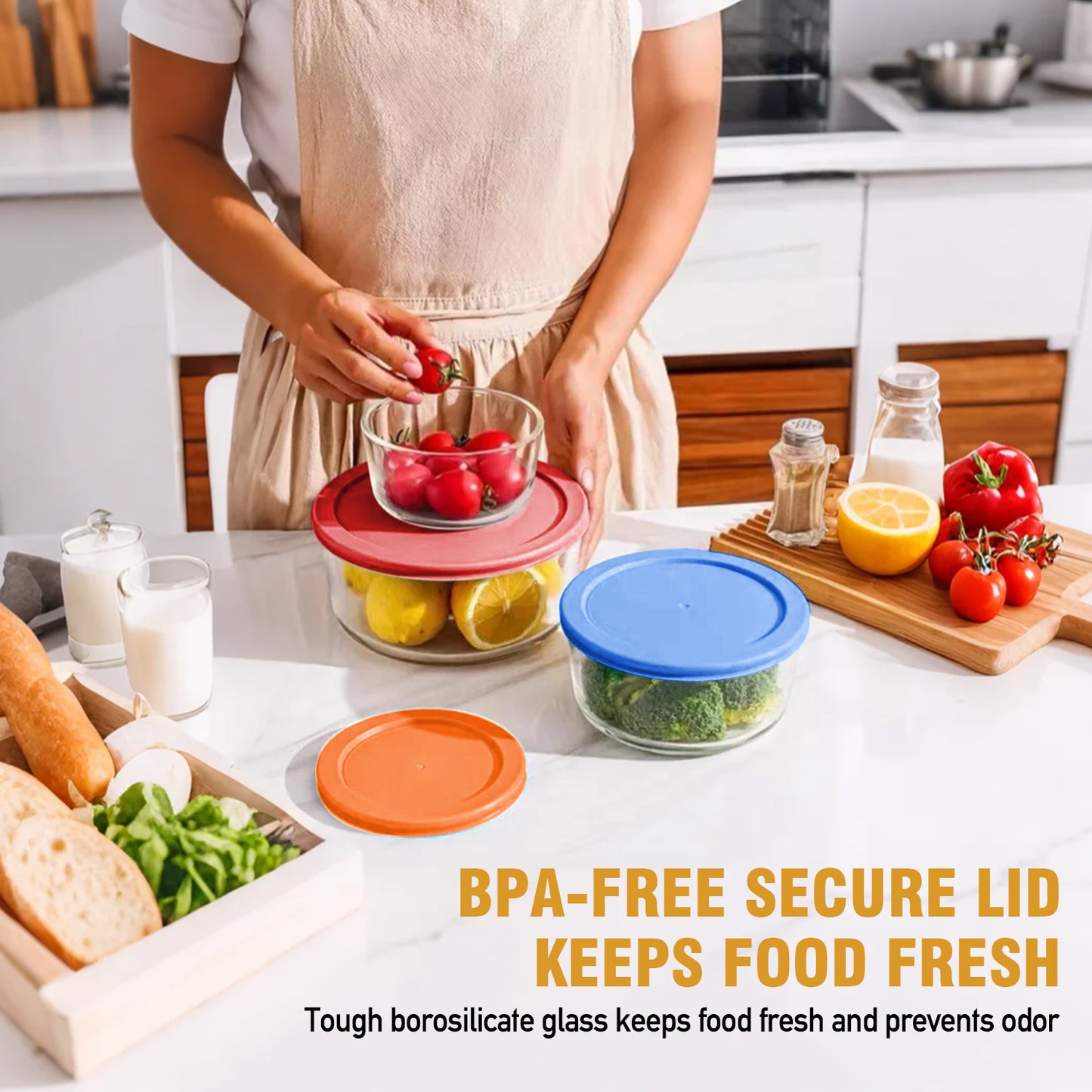 14 Pcs Glass Food Storage Containers Set - 7, 4, 2 & 1-Cup Round Containers with Lids, BPA-Free, Dishwasher & Microwave Safe Lunch Box