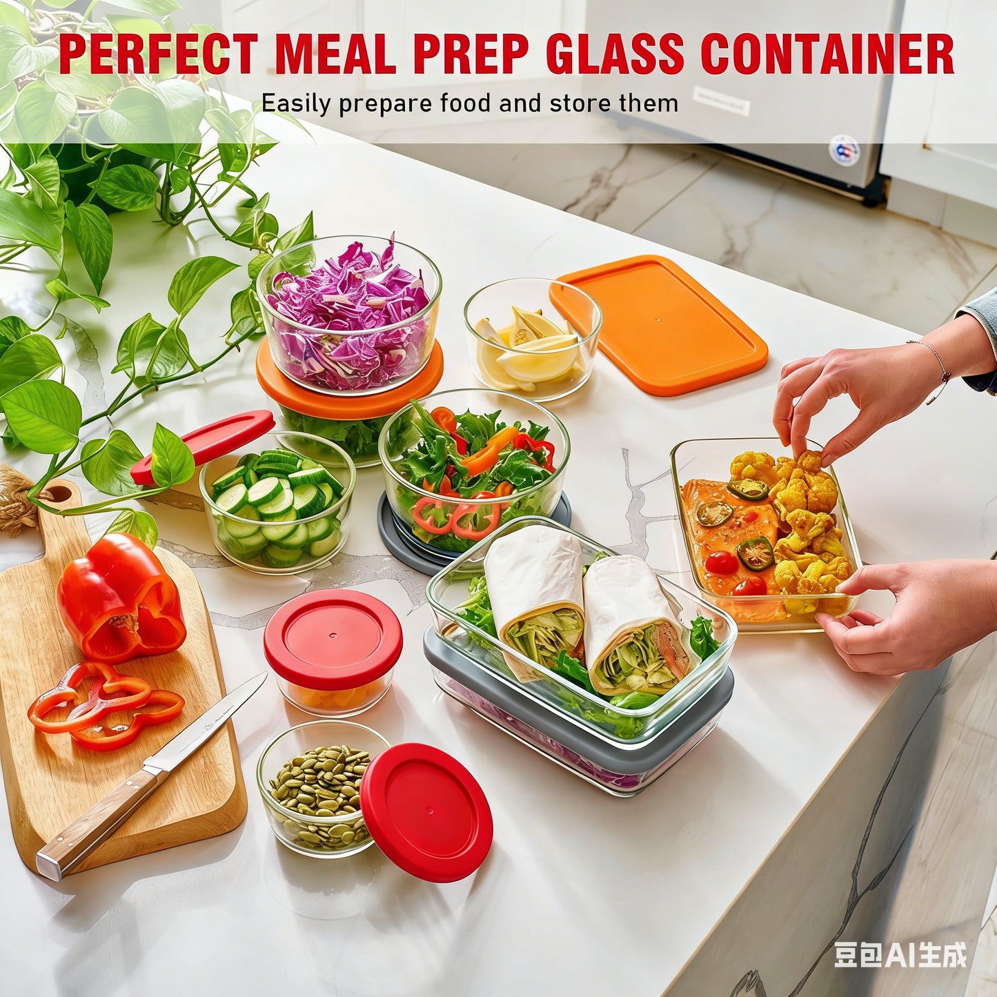14Pcs Glass Food Storage Containers with Lids(7 Containers & 7 Lids), Stackable Airtight Meal Prep Lunch Boxes Bowls, Microwave Freezer Dishwasher Safe, Multicolor