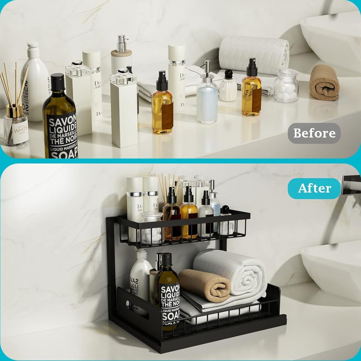 Under Sink Organizer and Storage, 1 Pack Pull Out Cabinet Organizer Slide Out Sink Shelf Cabinet Storage Shelves, Under Sink Storage for Kitchen Bathroom Cabinet