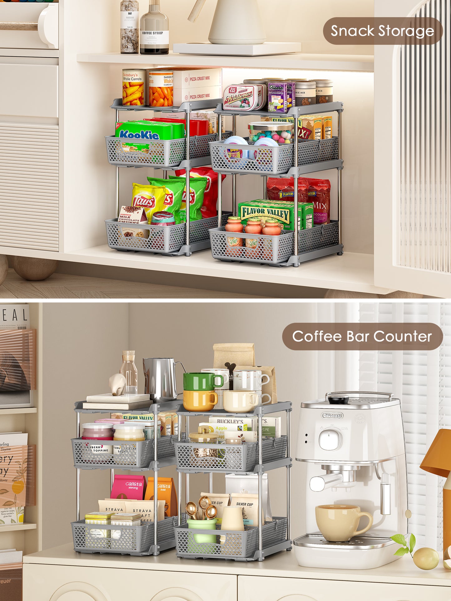 TAIMASI Pull-Out 3 Tier Bathroom Organizers and Storage, Under Sink Organizer, Kitchen Cabinet Organizer Gray, 1 (Count)