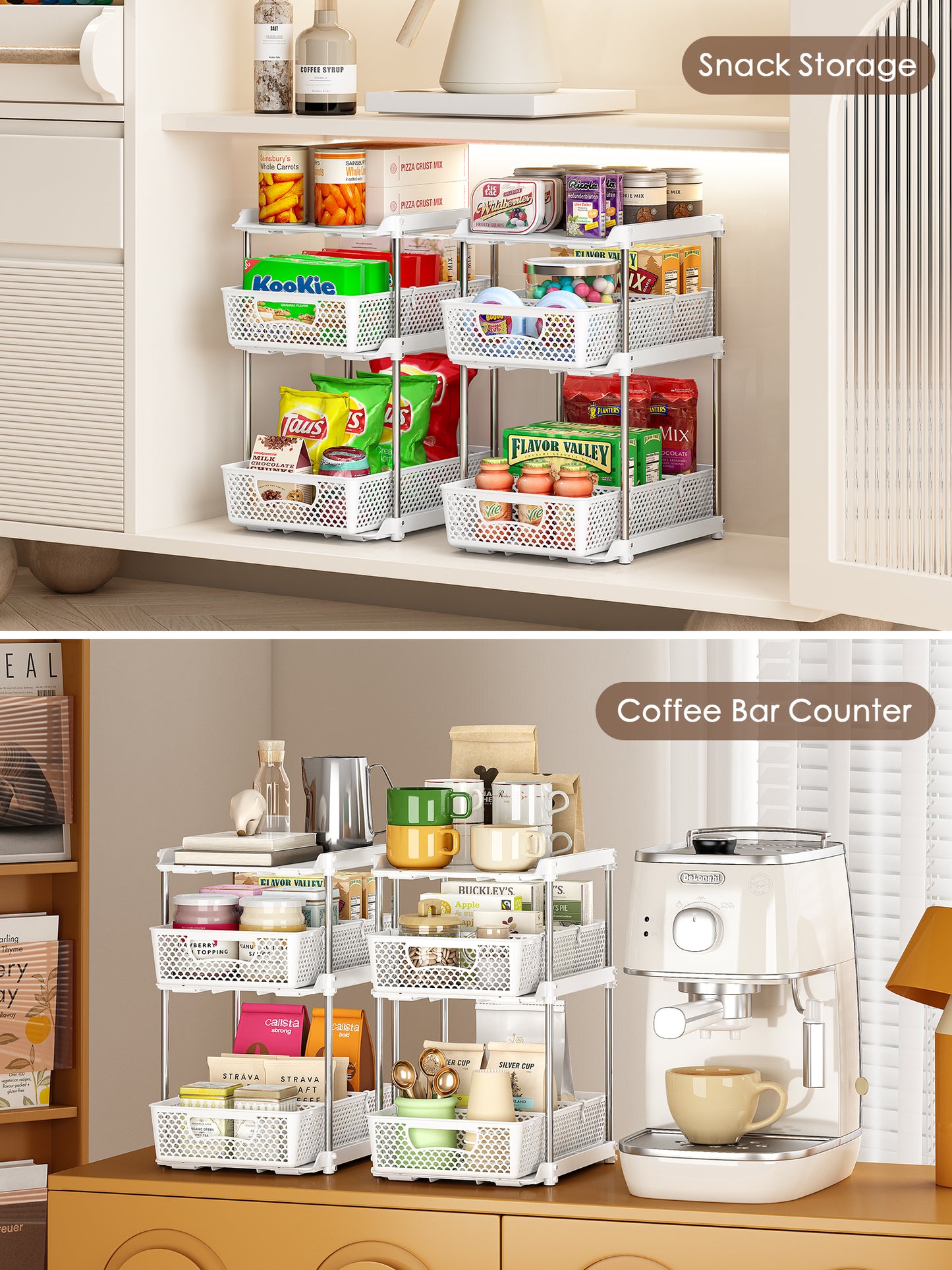 TAIMASI Pull-Out 3 Tier Bathroom Organizers and Storage, Under Sink Organizer, Kitchen Cabinet Organizer White, 1 (Count)