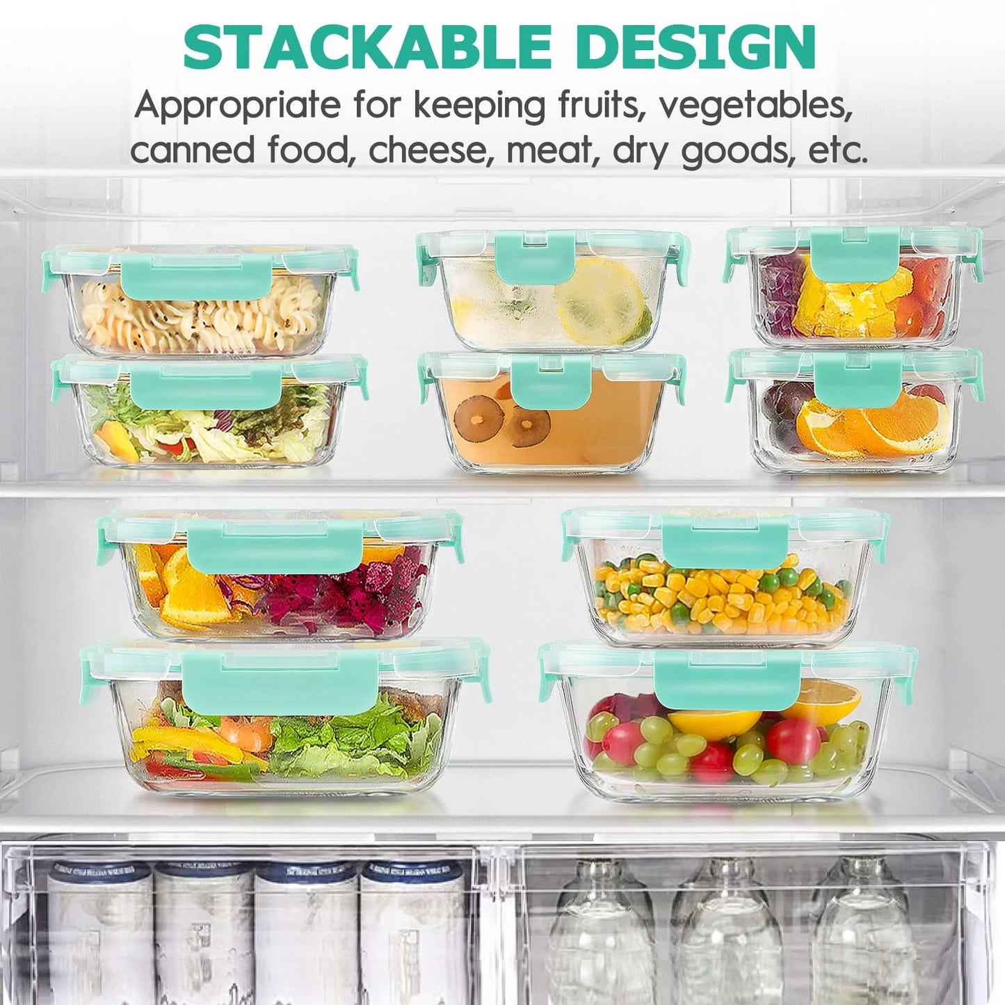 34pcs Glass Food Storage Containers with Lids Set, Airtight Glass Meal Prep Containers (17 Containers & 17 Lids),Leak Proof Lunch Containers BPA-Free, Microwave, Oven, Freezer, Dishwasher,Green