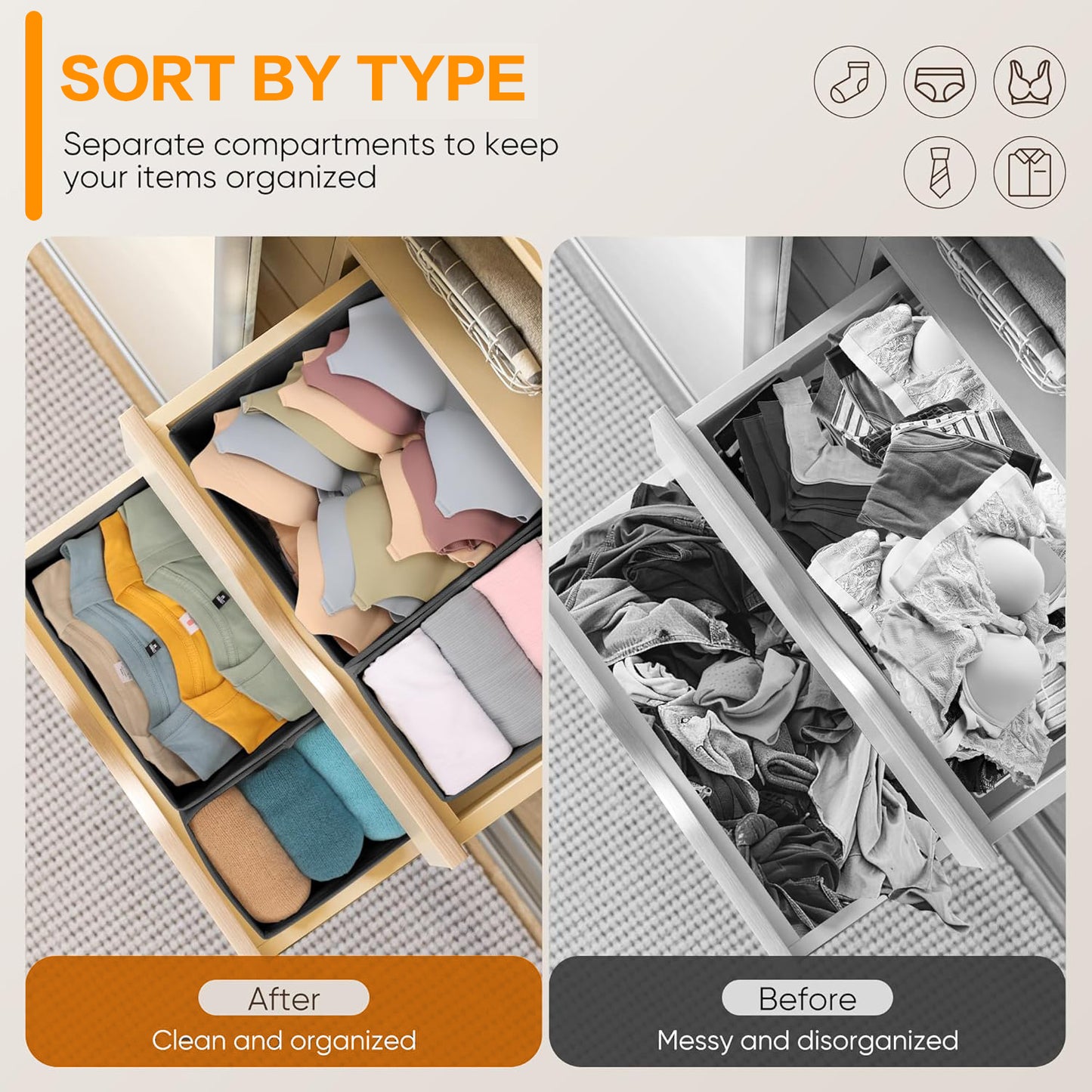 12 Pack Drawer Organizer Clothes, Dresser Organizer Bins for Nursery, Closet Organization and Storage Dividers for Clothing, Underwears, Socks - Black