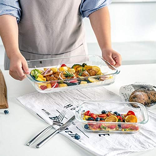 8-Piece Deep Glass Baking Dish Set with Plastic lids, Rectangular Glass Bakeware Set with Lids, Baking Pans for Lasagna, Leftovers, Cooking, Kitchen, Freezer-to-Oven and Dishwasher, Grey