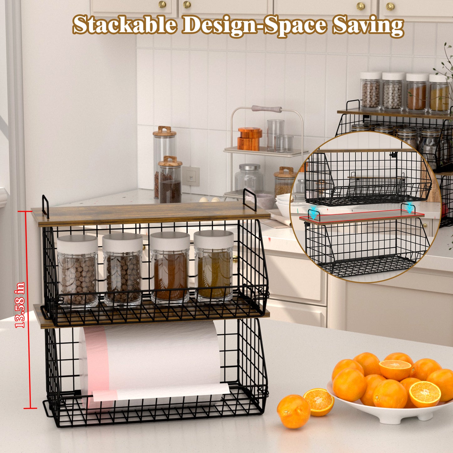 TAIMASI 2 Pcs Stackable Trash Bag Holder - Upgrade Larger, Standard Garbage Bag Dispenser for Small or Large Trashbag, Kitchen Pantry Under Sink Laundry Room Organizer Basket Storage Bin