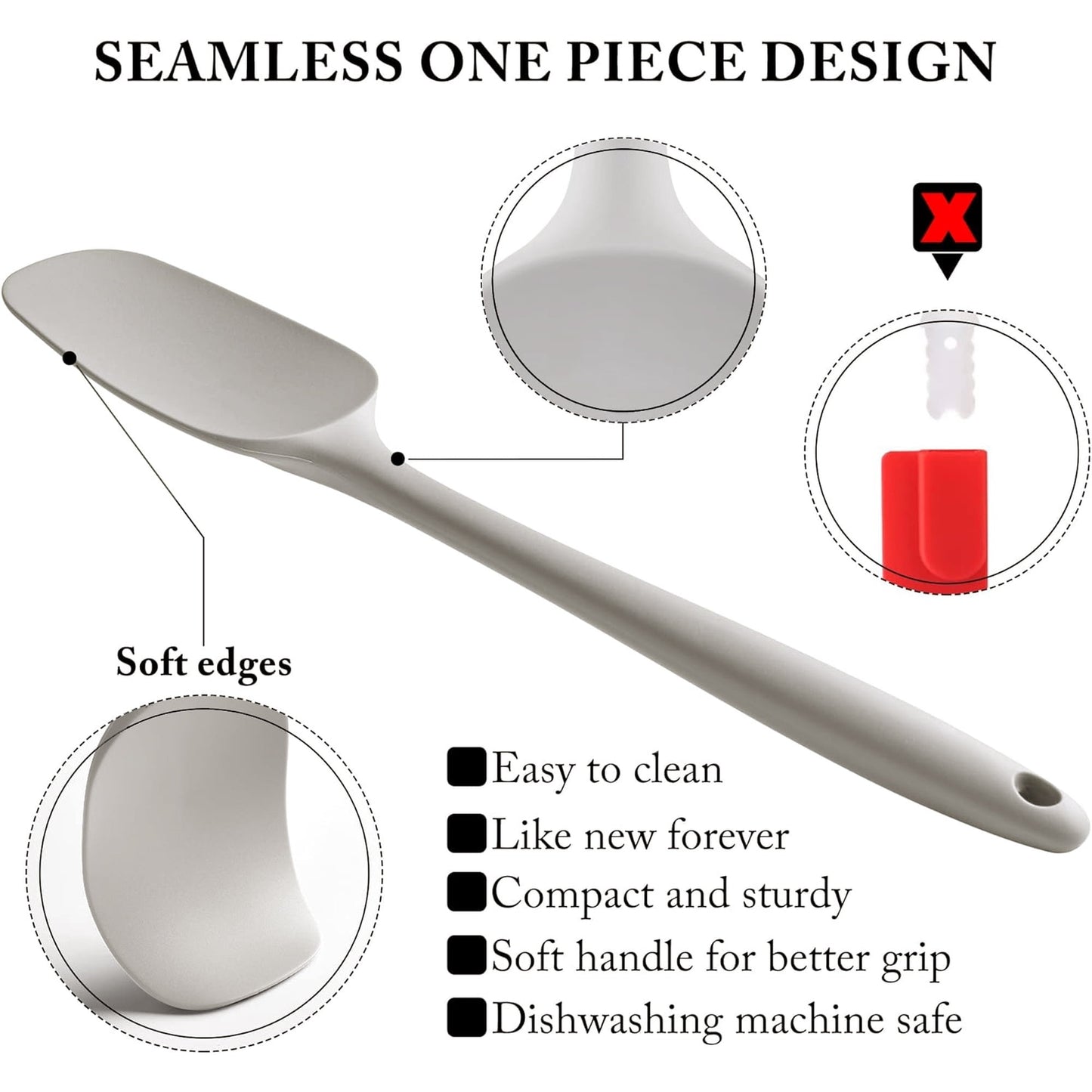Food Grade Silicone Rubber Spatula Set for Baking, TAIMASI 5Pcs Cooking Utensil Set, High Heat Resistant Non Stick Dishwasher BPA-Free-Gray