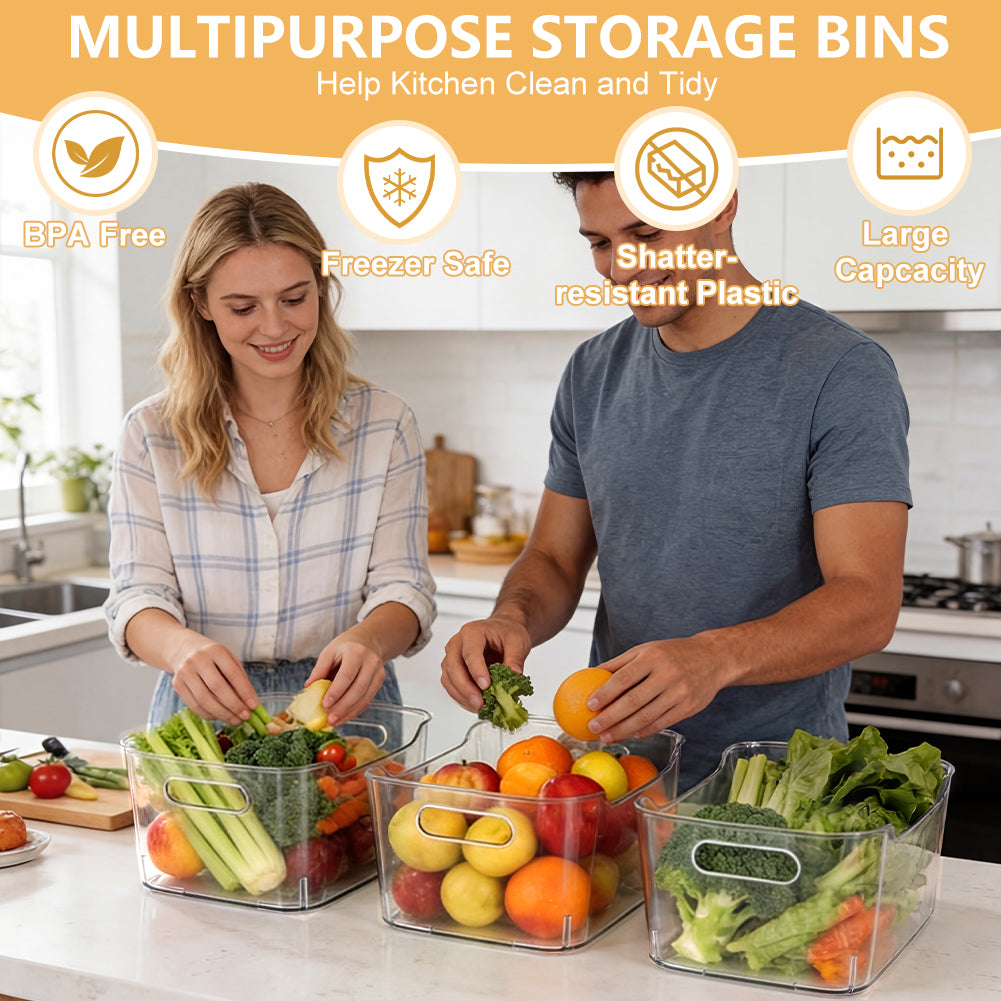 12 Pack Clear Plastic Storage Bins, TAIMASI Multi-Use Pantry Organizer Bins, Stackable Storage Containers for Home, Kitchen, Office, Cabinet, Fridge Organization