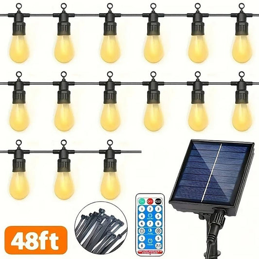 48FT Solar Wire String Lights, Outdoor Lighting Fairy String Lights Suitable For Christmas, Wedding, Bar, Coffee Salon, And Store Displays