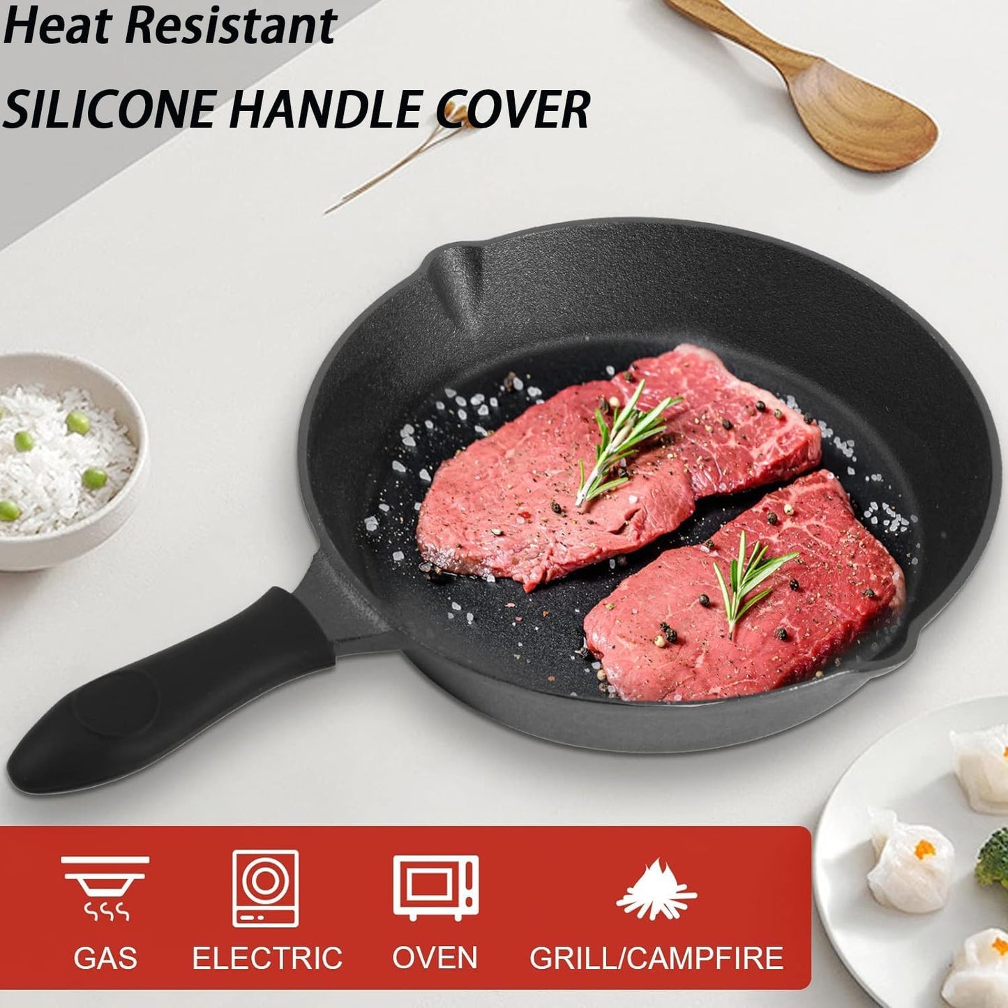 Cast Iron Skillet Set, AOKIWO 3-Piece Pre-Seasoned Pan Cookware Set, 10", 8", 6" Frying Pans with Handles, Heavy-Duty Cookware Set with Non-Stick Surface For Saute, Cooking, Pizza
