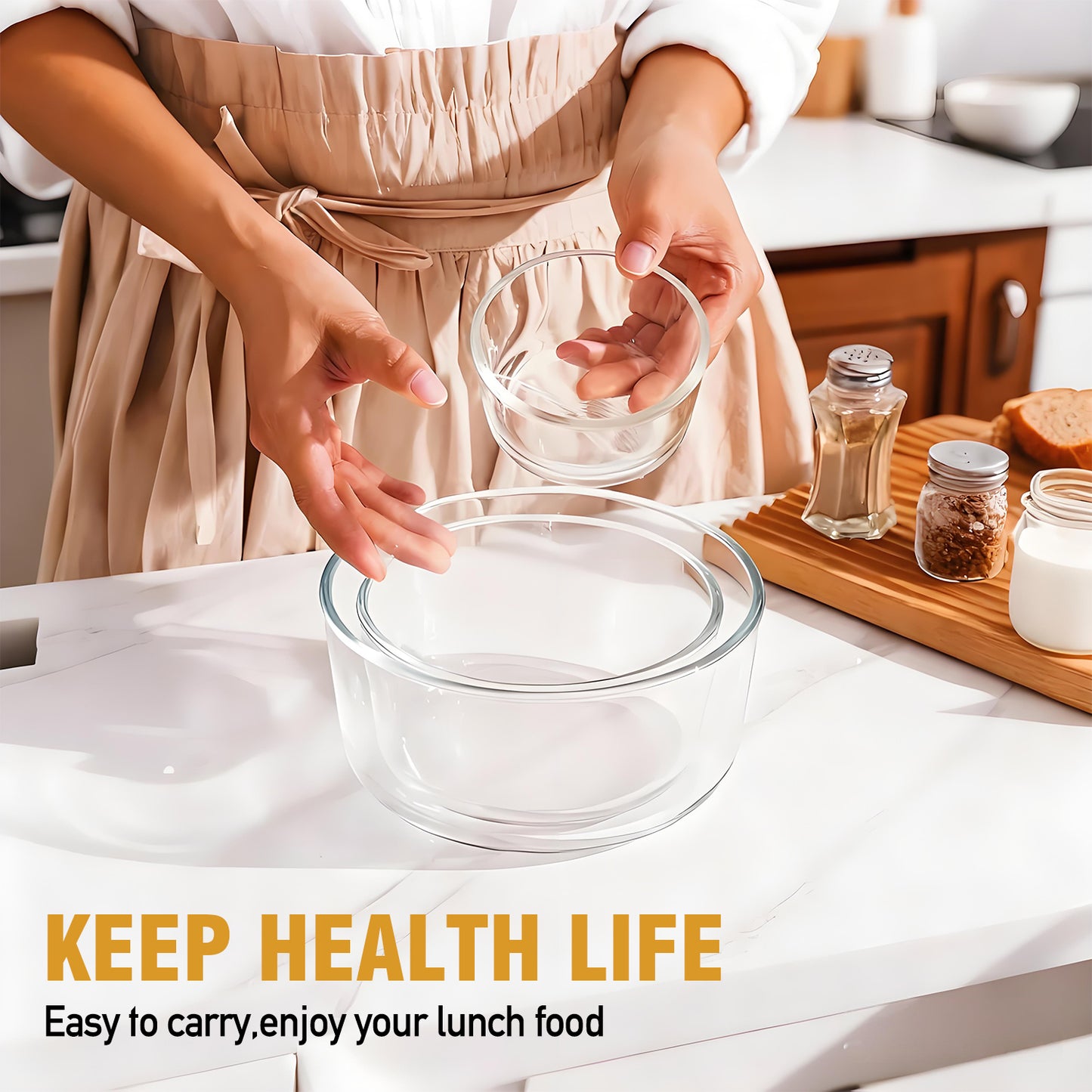 TAIMASI 6 Pcs Glass Food Storage Containers Set, 7, 4, 2 -Cup Round Containers with Lids, BPA-Free, Dishwasher & Microwave Safe Lunch Box