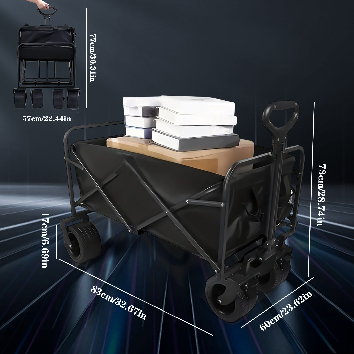 Foldable Outdoor Utility Wagon, Large Capacity Adjustable Pushrod All-Terrain Portable Garden Cart With Beverage Rack - Perfect For Camping, Beach, Sports, Shopping and Outdoor Adventures
