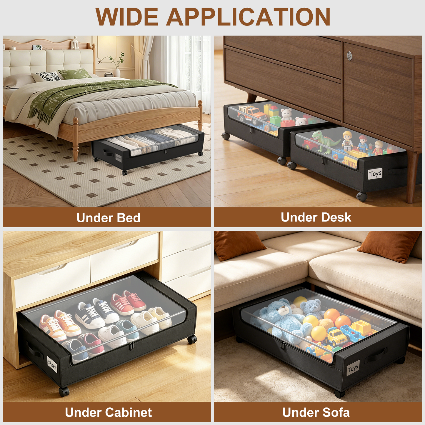 2-Pack Under Bed Storage with Wheels, Black Under Bed Storage Containers, Underbed Shoe Storage Organizer, Rolling Under Bed Metal Drawers for Clothes, Blankets(31.5 x 17.3 x 6.8 in)