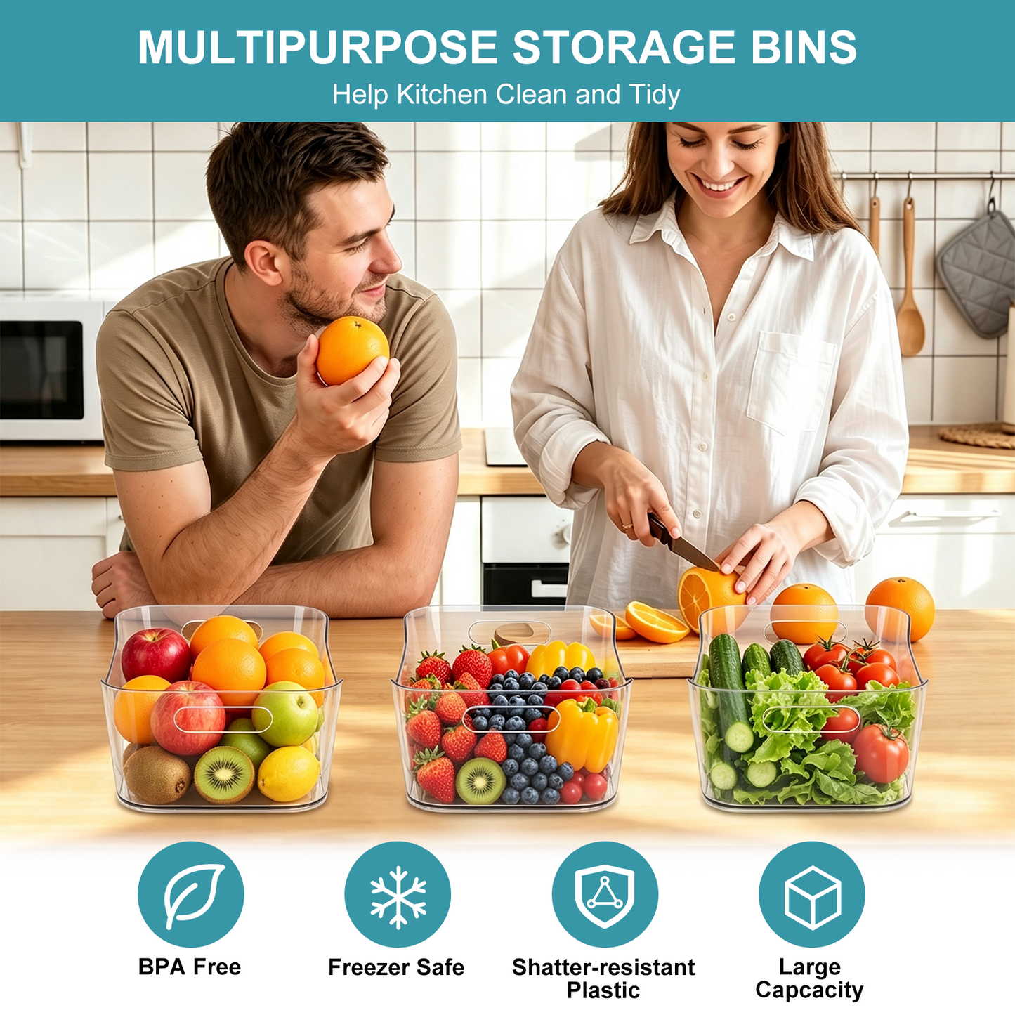 10 Pack Clear Plastic Storage Bins, TAIMASI Plastic Pantry Organizers and Storage Bins with Handle, Multi-Use Clear Storage Containers for Home, Kitchen, Cabinet, Fridge Organization