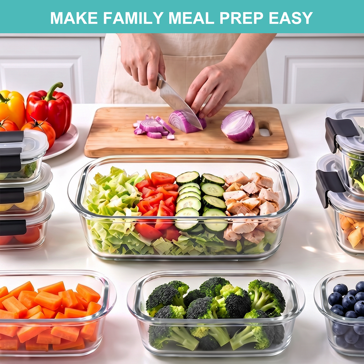 30 Pcs Glass Food Storage Containers with Lids, Glass Meal Prep Container Sets with Snap Airtight Lids, Meal Prep Containers with Sauce Cups, Microwave, Oven, Freezer & Dishwasher Safe, Leak-Proof