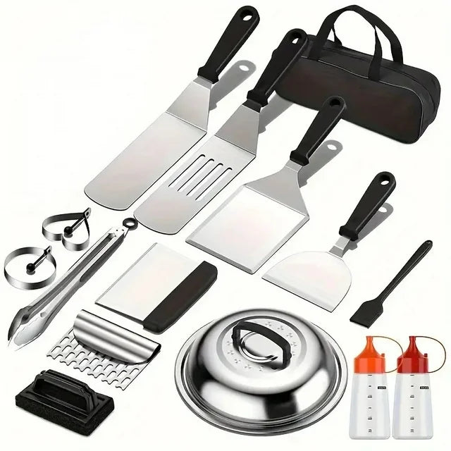 Mibote 15PCS Griddle Accessories Kit, Flat Top Grill Accessories Set for Blackstone and Camp Chef, Grill Spatula Set with Enlarged Spatulas, Scraper for Outdoor Barbecue