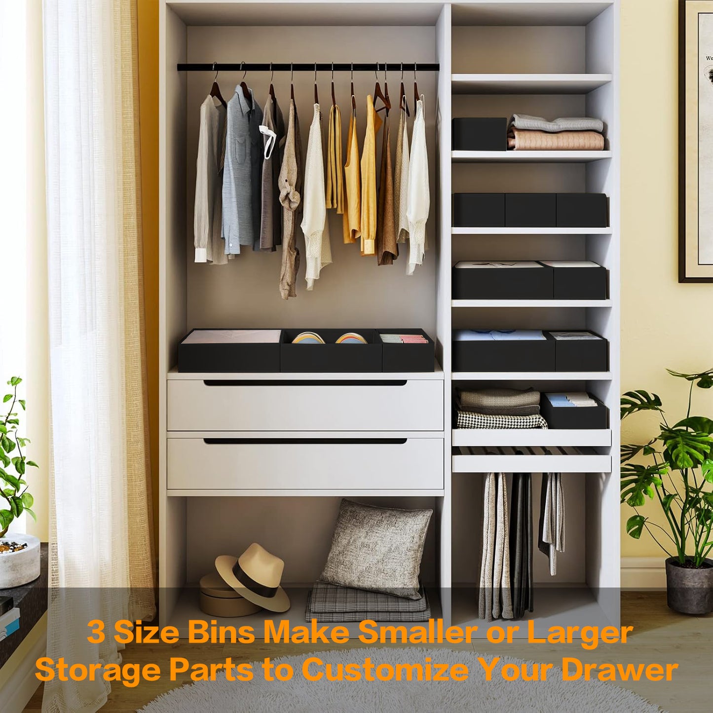 12 Pack Drawer Organizer Clothes, Dresser Organizer Bins for Nursery, Closet Organization and Storage Dividers for Clothing, Underwears, Socks - Black