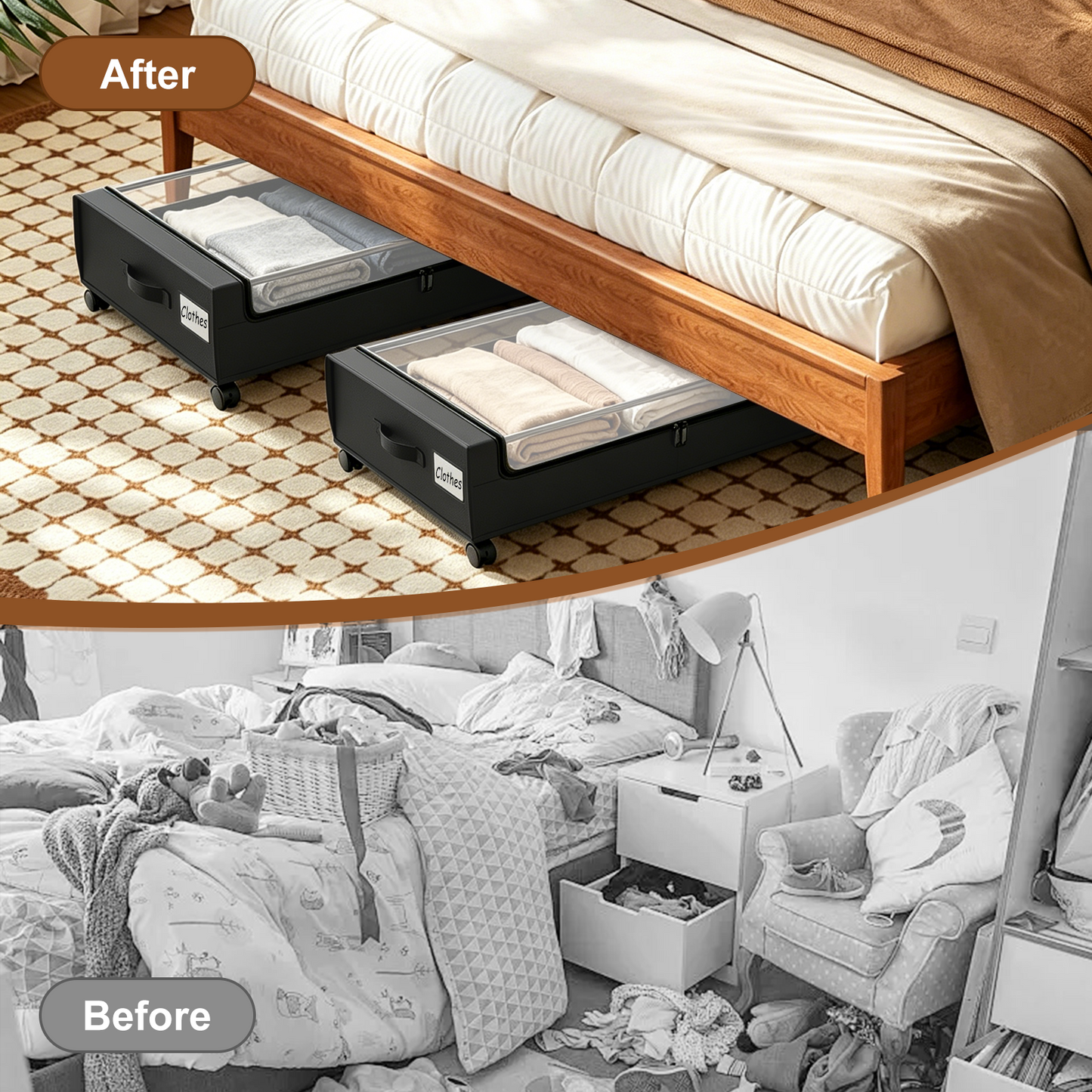 2-Pack Under Bed Storage with Wheels, Black Under Bed Storage Containers, Underbed Shoe Storage Organizer, Rolling Under Bed Metal Drawers for Clothes, Blankets(31.5 x 17.3 x 6.8 in)