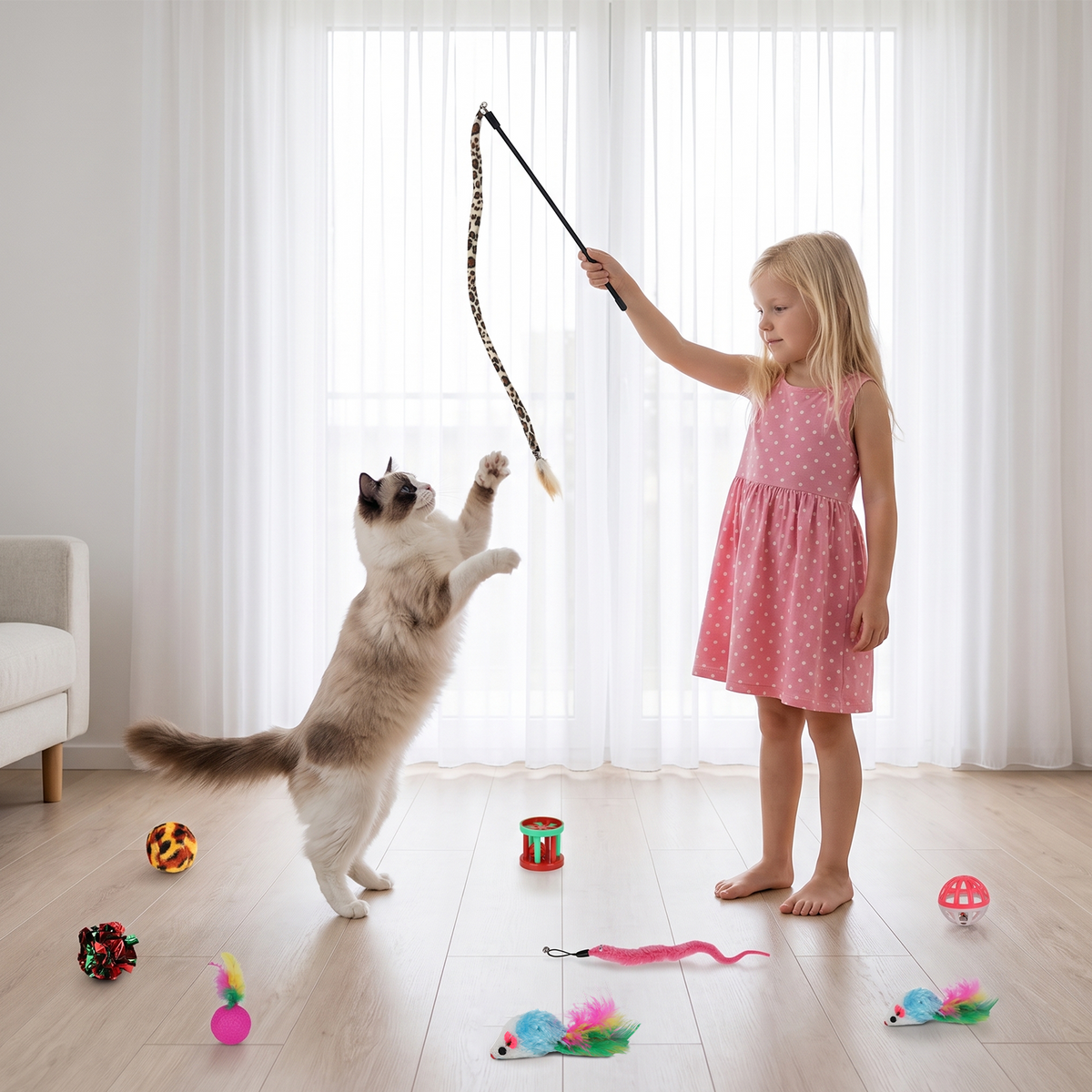 TAIMASI 31 Pcs Cat Toys Kitten Toys, Assorted Interactive Cat Toys Set with Collapsible Cat Tunnel, Teaser Wand, Fluffy Mouse Toy, Crinkle Balls