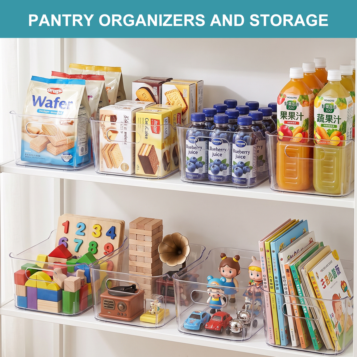 6 Pack Clear Plastic Storage Bins, TAIMASI Plastic Pantry Organizers and Storage Bins with Handle, Multi-Use Clear Storage Containers for Home, Kitchen, Cabinet, Fridge Organization