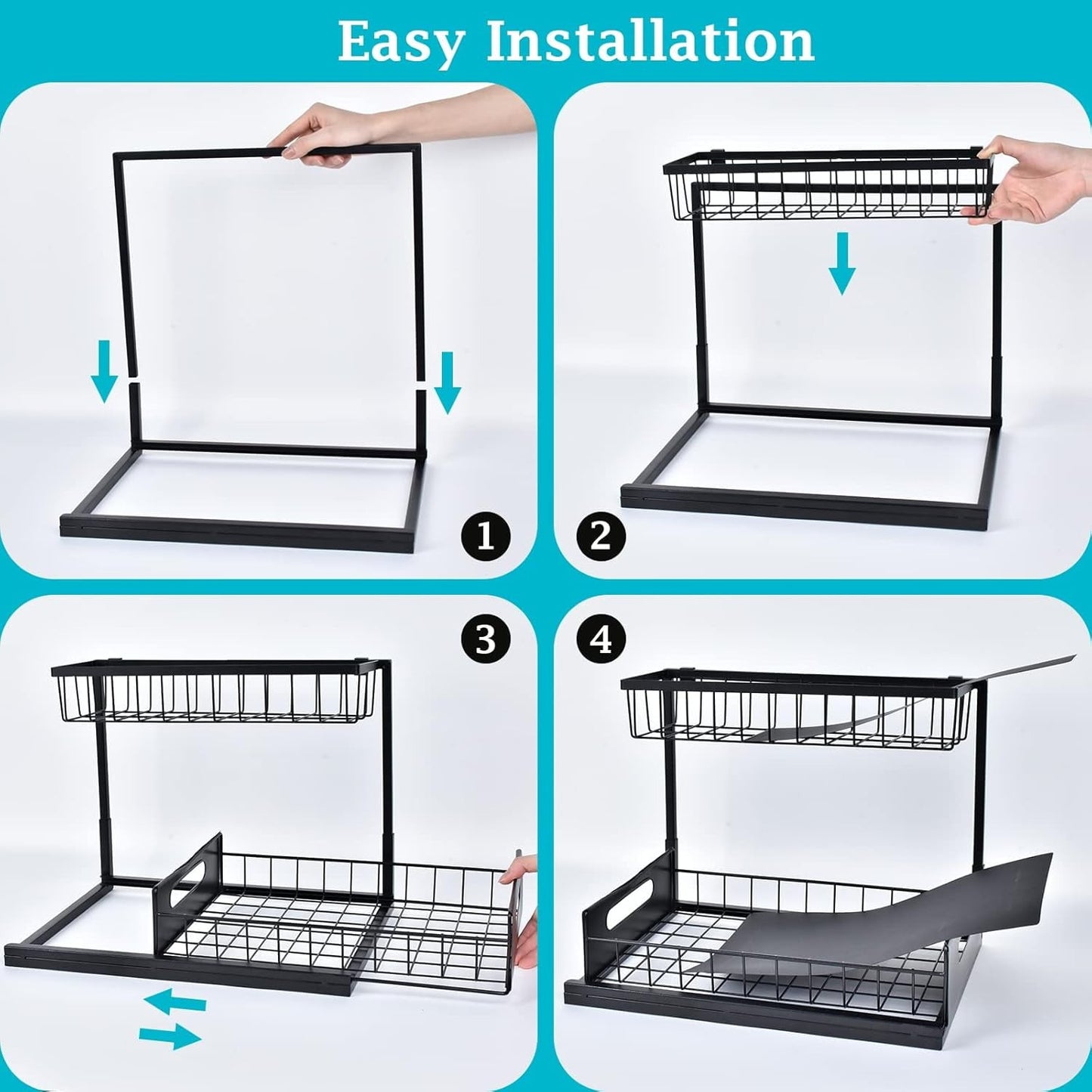 Under Sink Organizer and Storage, 1 Pack Pull Out Cabinet Organizer Slide Out Sink Shelf Cabinet Storage Shelves, Under Sink Storage for Kitchen Bathroom Cabinet