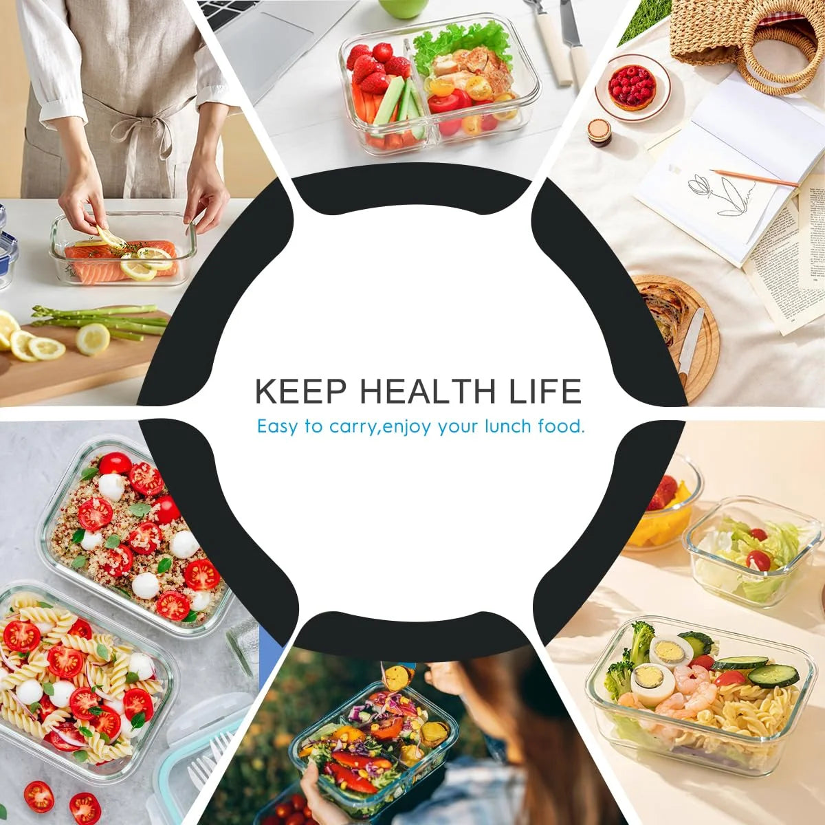 21 Set Glass Food Storage Containers with Snap Locking Lids Set, Glass Meal Prep Containers, 21 Containers & 21 Lids, Black