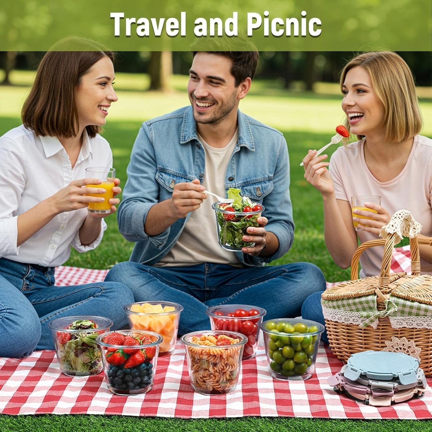 8 Pcs Glass Food Storage Containers with Airtight Lids, 3 Cup Round Lunch Box Jars for Soup Fruit Meal Prep - Microwave, Oven, Freezer Safe