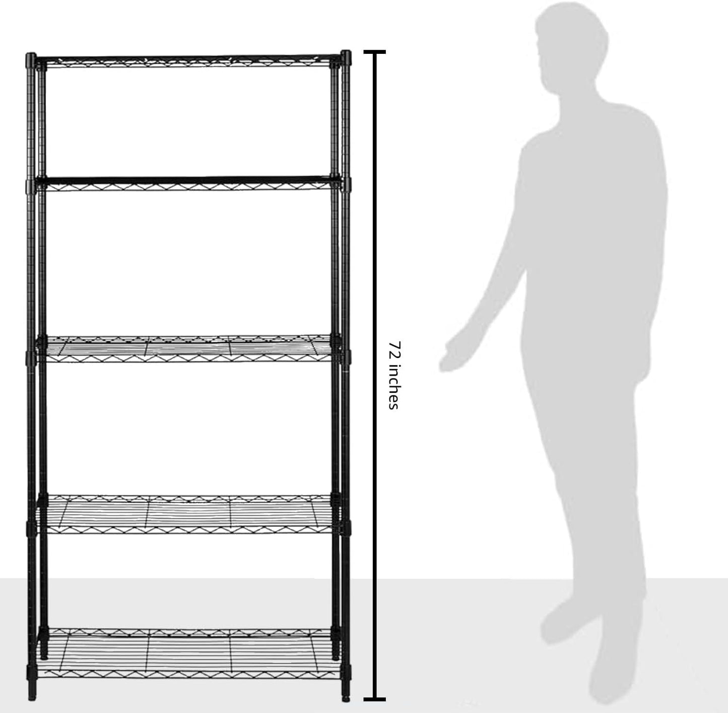 3-Shelf Adjustable Heavy Duty Steel Wire Rack Storage Shelving Organizer for Kitchen, Garage, 23.62" L x 13.77" W x 31.49" H, Black