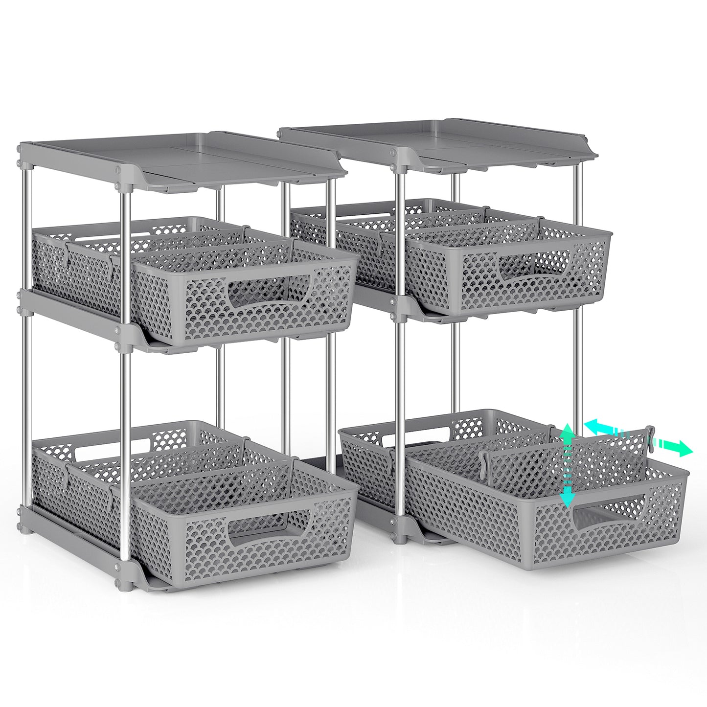TAIMASI Pull-Out 3 Tier Bathroom Organizers and Storage, Under Sink Organizer, Kitchen Cabinet Organizer Gray, 3 (Count)