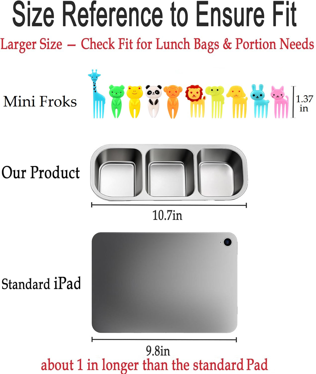3 Pack Stainless Steel Snack Containers, 3 Compartment Metal Bento Lunch Box with 10 Mini Fruit Forks, Leak-Proof Stackable Meal Prep Containers for Kids & Adults