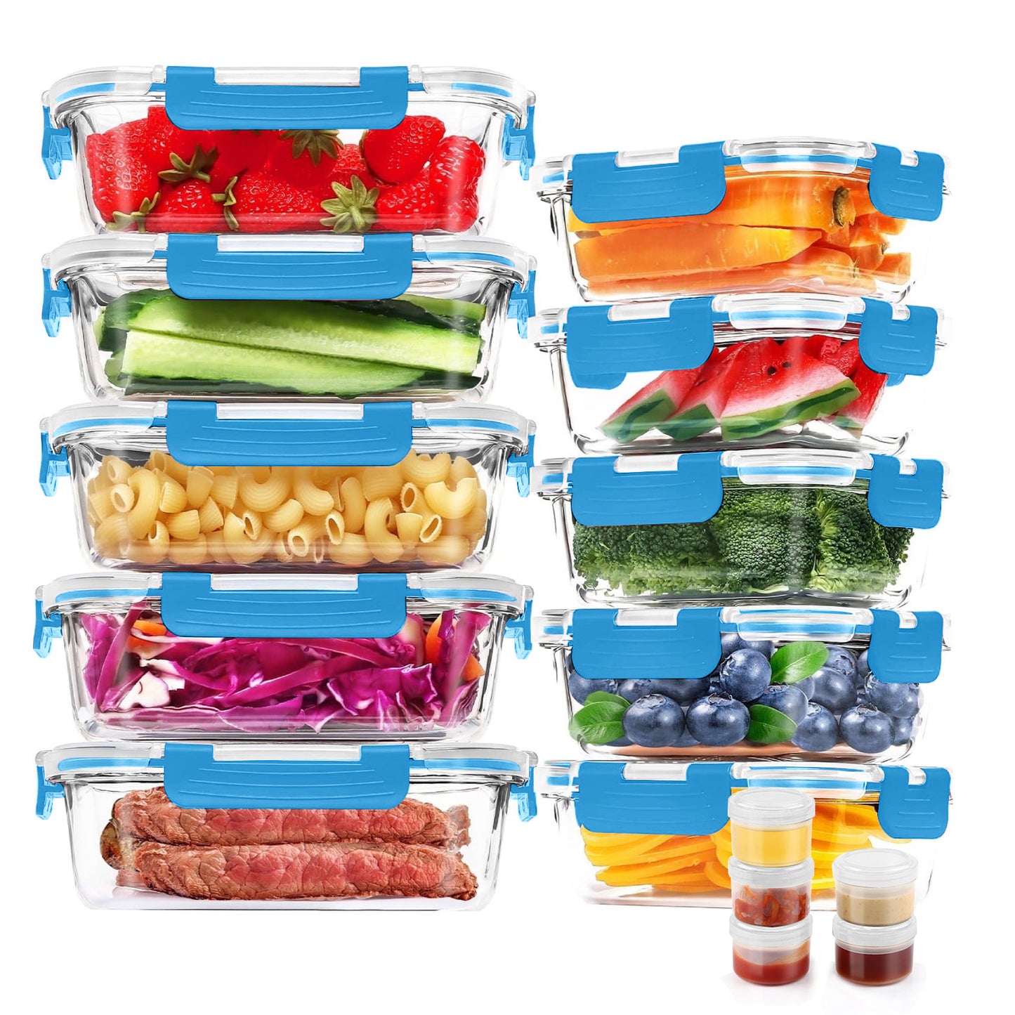 30 Pcs Glass Food Storage Containers with Lids, Glass Airtight Meal Prep Container Set for Lunch, Kitchen Pantry Organizers and Storage, Leak Proof
