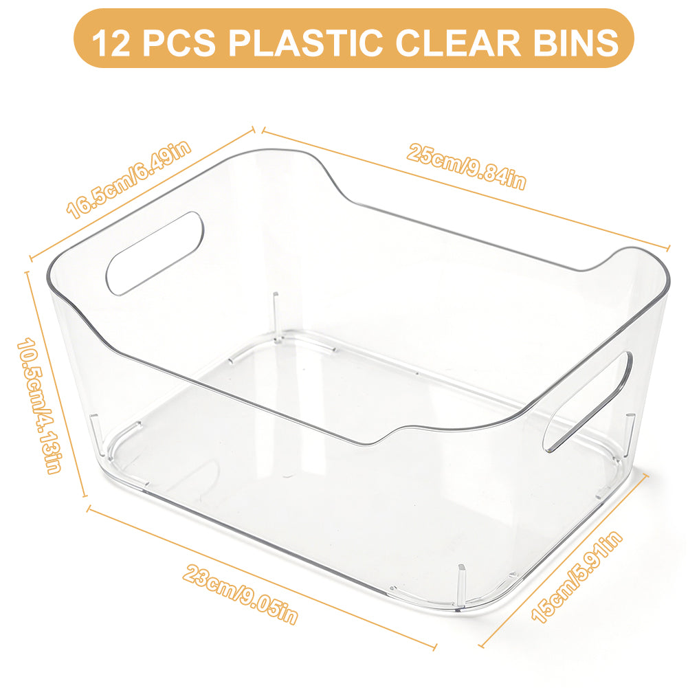 12 Pack Clear Plastic Storage Bins, TAIMASI Multi-Use Pantry Organizer Bins, Stackable Storage Containers for Home, Kitchen, Office, Cabinet, Fridge Organization