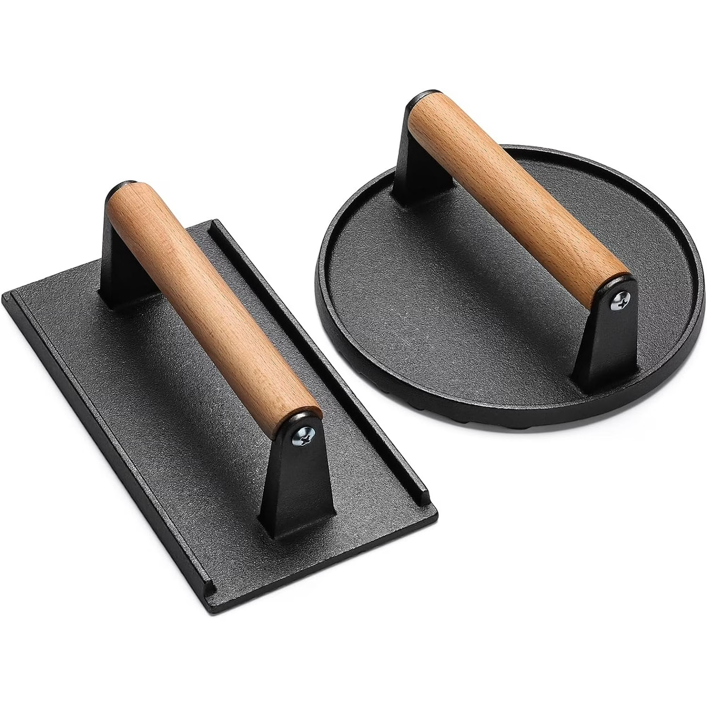 Mibote Burger Press, 2 Pcs Heavy-Duty Cast Iron Smash Bacon Press with Wood Handle for Griddle, Sandwich, Nonstick Pan