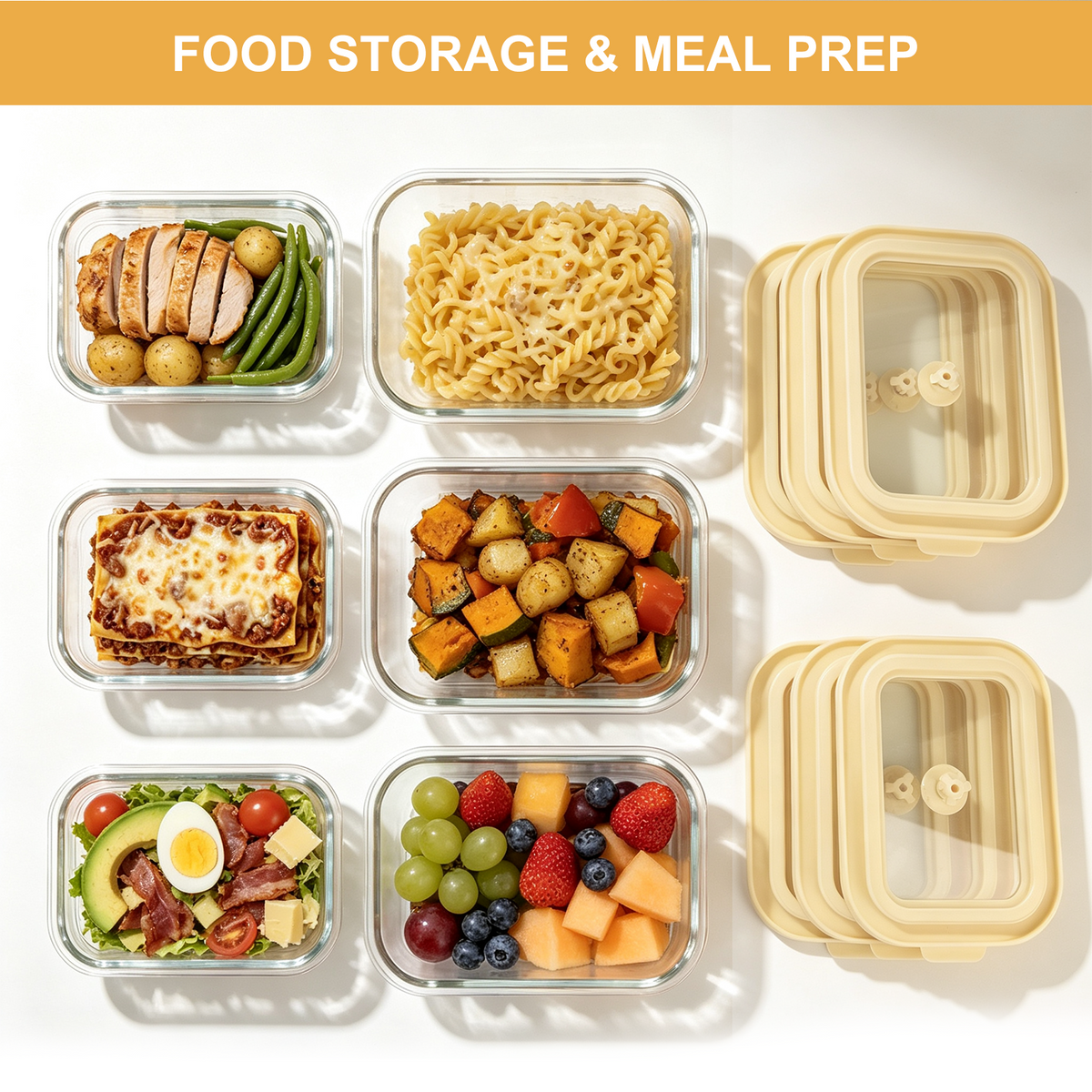 24 Pcs Glass Food Storage Containers with Tempered Glass Lids, Borosilicate Oven-Safe (-4°F~950°F), Airtight Meal Prep Containers (12 Containers & 12 Lids), LeakProof, BPA-Free, Dishwasher Safe
