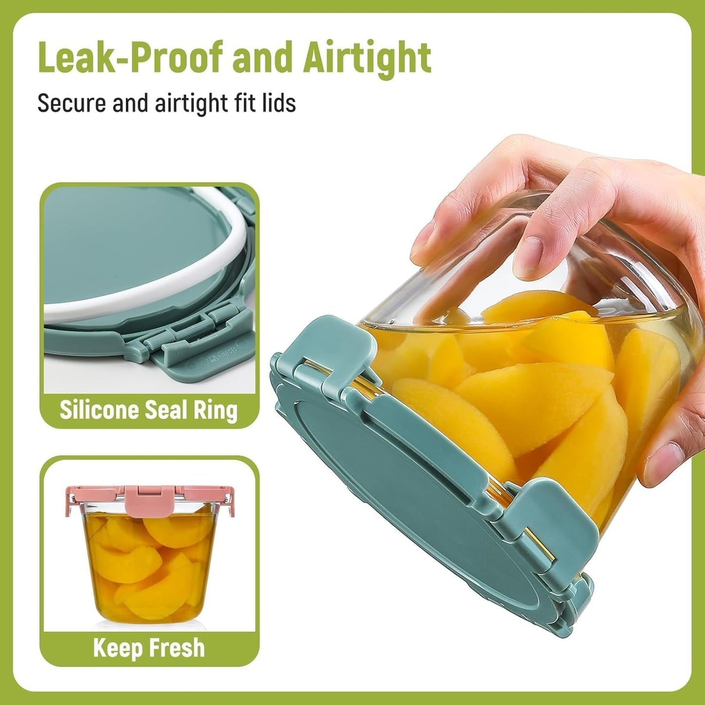 8 Pcs Glass Food Storage Containers with Airtight Lids, 3 Cup Round Lunch Box Jars for Soup Fruit Meal Prep - Microwave, Oven, Freezer Safe