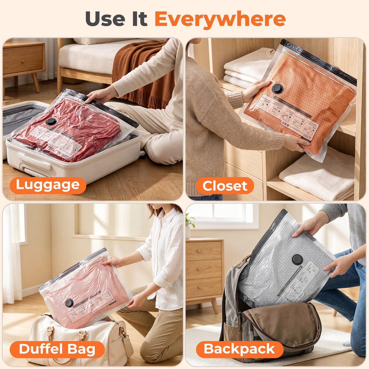 Mibote Vacuum Bags for Travel with Rechargeable Pump, 12 Combo Space Saver Compression Packing Seal Storage for Clothes Luggage