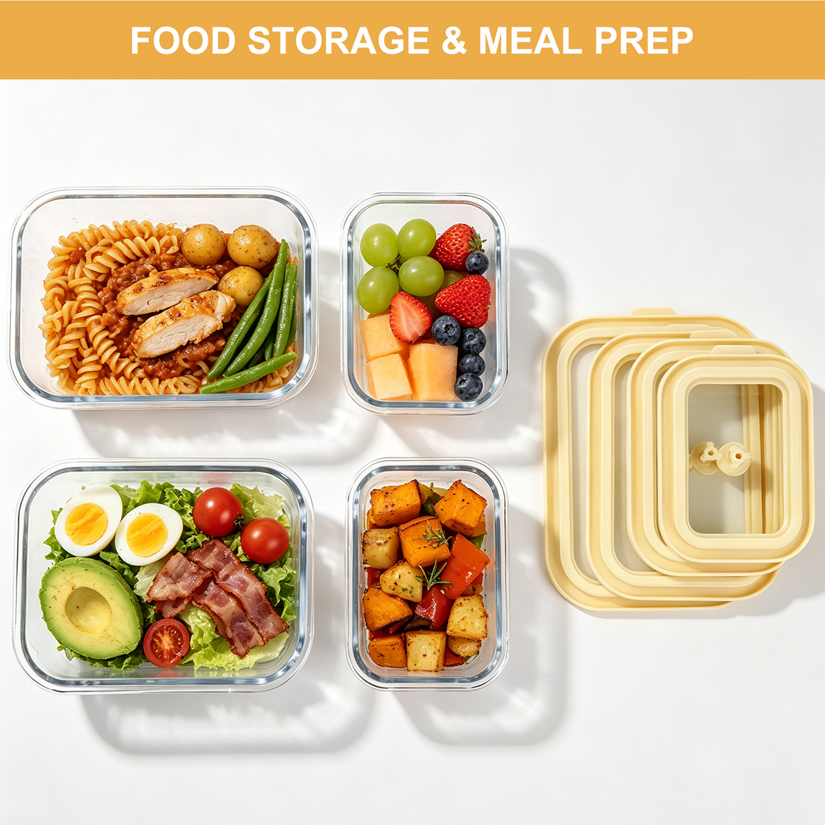 20 Pcs Glass Food Storage Containers with Tempered Glass Lids, Borosilicate Oven-Safe (-4°F~950°F), Airtight Meal Prep Containers (10 Containers & 10 Lids), LeakProof, BPA-Free, Dishwasher Safe