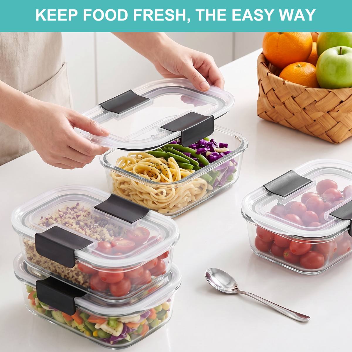 20 Pcs Glass Food Storage Containers with Lids, Glass Meal Prep Container Sets with Snap Airtight Lids, Meal Prep Containers with Sauce Cups, Microwave, Oven, Freezer & Dishwasher Safe, Leak-Proof