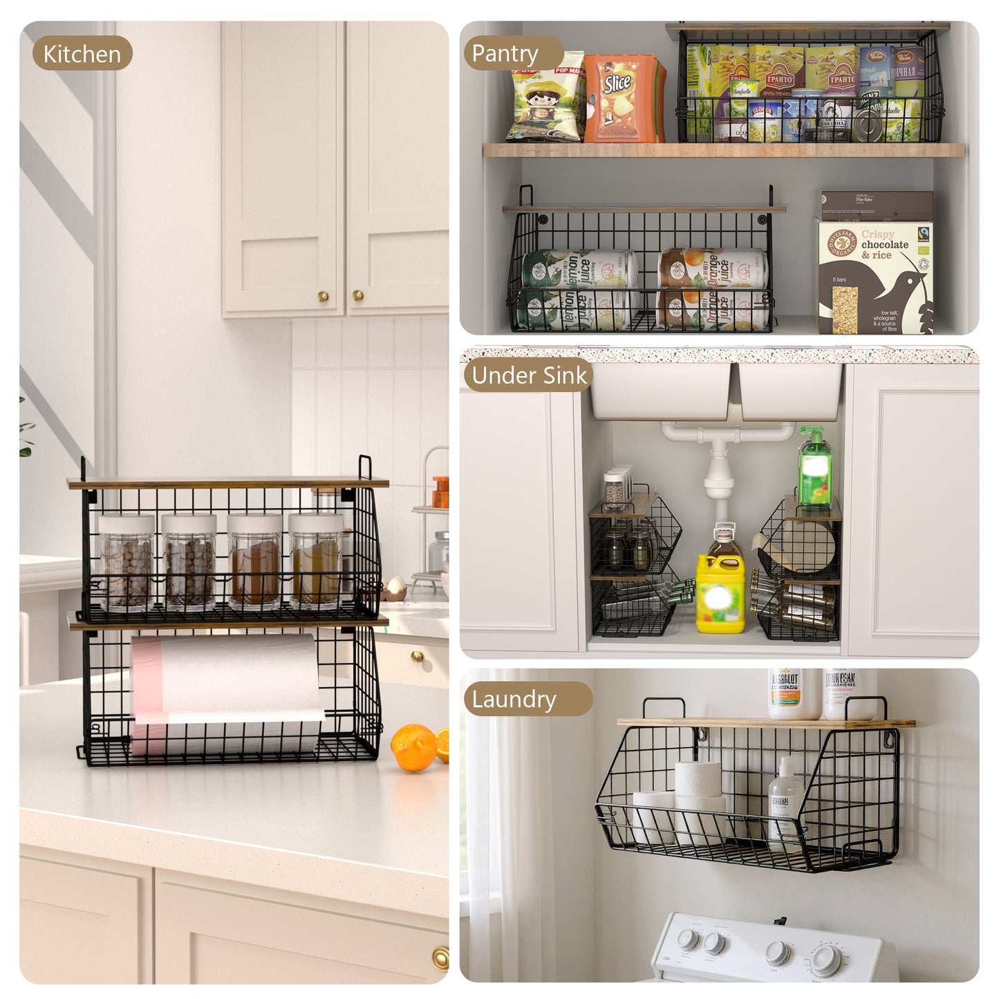 TAIMASI 2 Pcs Stackable Trash Bag Holder - Upgrade Larger, Standard Garbage Bag Dispenser for Small or Large Trashbag, Kitchen Pantry Under Sink Laundry Room Organizer Basket Storage Bin