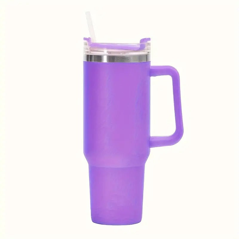Tumbler With Handle 40 oz Travel Mug Straw Covers Cup with Lid Insulated Quencher Stainless Steel Water Iced Tea Coffee  Cups-Khaki