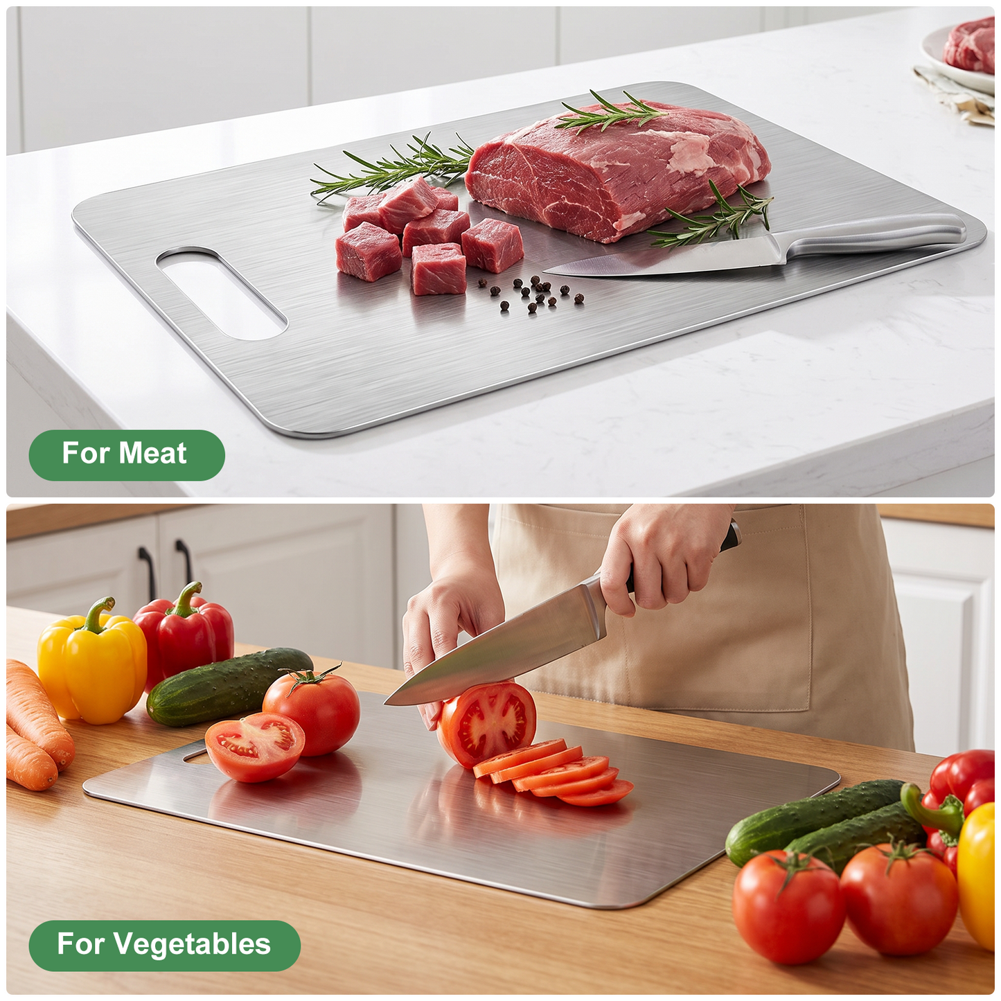 Wynra 3 Piece Stainless Steel Cutting Board Set, Non-Toxic Double-Sided Cutting Board for Kitchen, Durable Metal Cutting Board for Meat, Vegetables, Fruits & Bread, Dishwasher Safe
