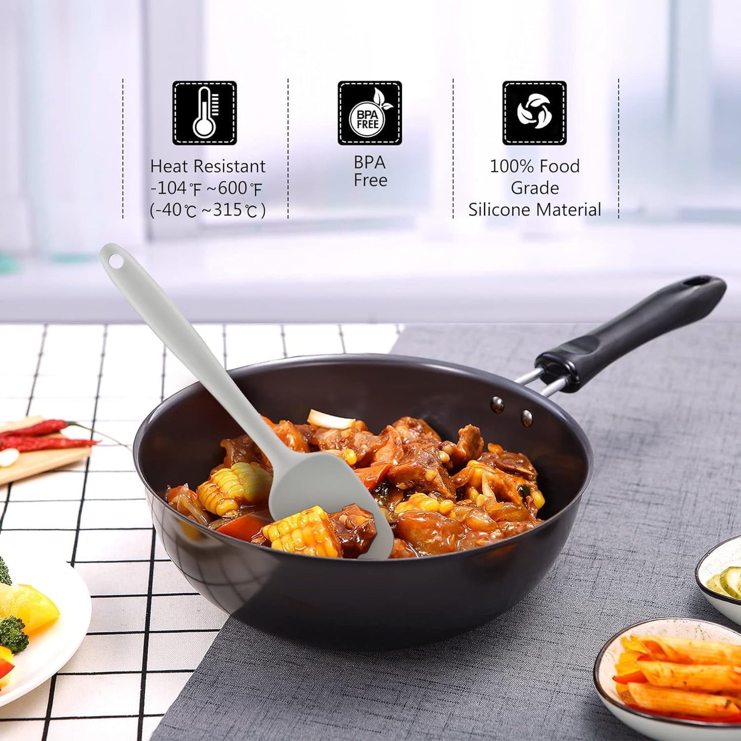 Food Grade Silicone Rubber Spatula Set for Baking, TAIMASI 5Pcs Cooking Utensil Set, High Heat Resistant Non Stick Dishwasher BPA-Free-Gray