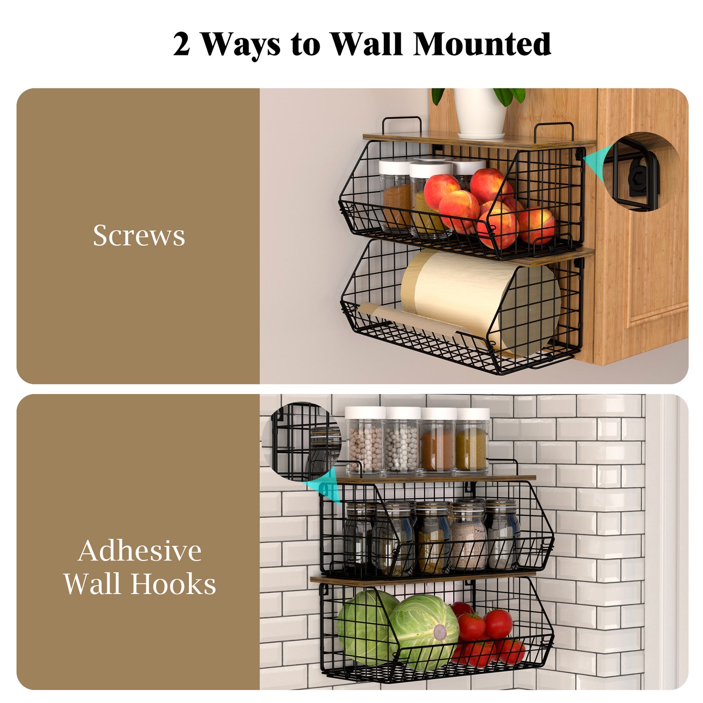 TAIMASI 2 Pcs Stackable Trash Bag Holder - Upgrade Larger, Standard Garbage Bag Dispenser for Small or Large Trashbag, Kitchen Pantry Under Sink Laundry Room Organizer Basket Storage Bin
