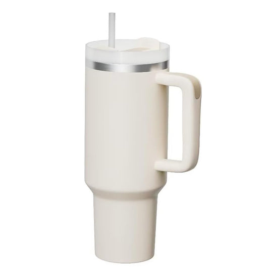 Tumbler With Handle 40 oz Travel Mug Straw Covers Cup with Lid Insulated Quencher Stainless Steel Water Iced Tea Coffee  Cups-Khaki