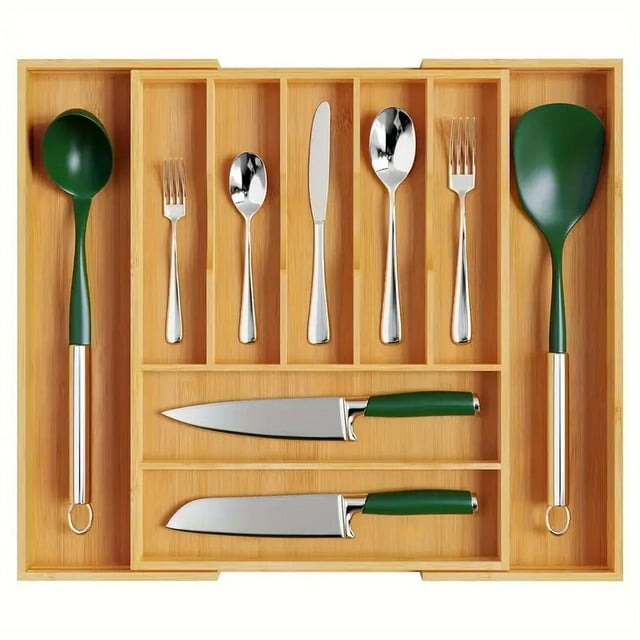 Bamboo Drawer Organizer - Expandable Silverware Organizer & Utensil Drawer Organizer