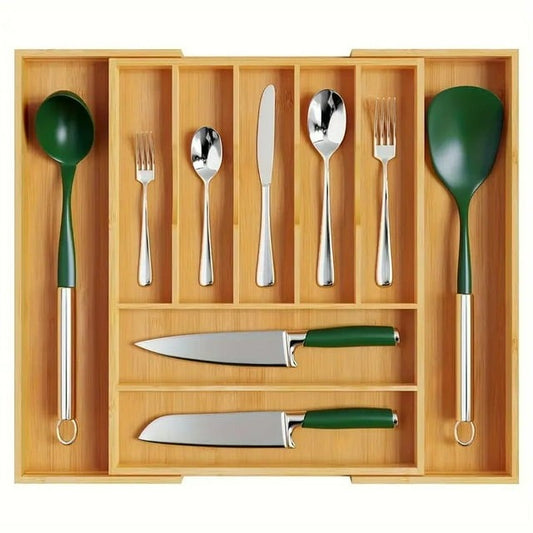 Bamboo Drawer Organizer - Expandable Silverware Organizer & Utensil Drawer Organizer