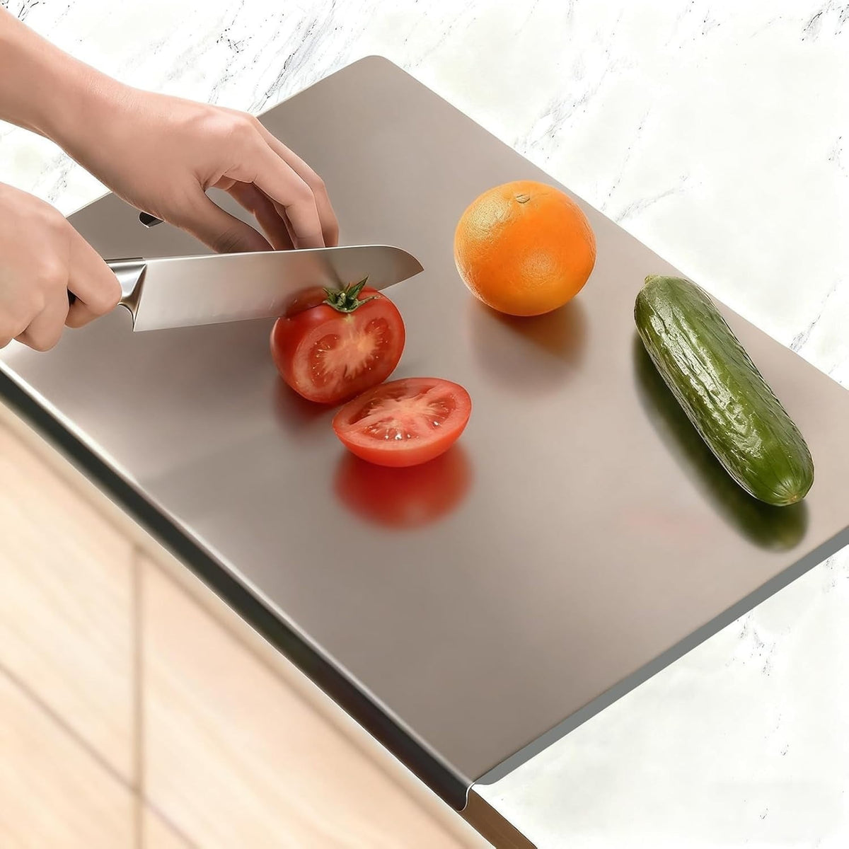 Cutting Boards for Kitchen, AOKIWO Large Stainless Steel Baking Boards with scraper, Suitable for Bread, Meat, Vegetables, (19.7 x 23.6 in)