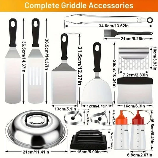 Mibote 15PCS Griddle Accessories Kit, Flat Top Grill Accessories Set for Blackstone and Camp Chef, Grill Spatula Set with Enlarged Spatulas, Scraper for Outdoor Barbecue