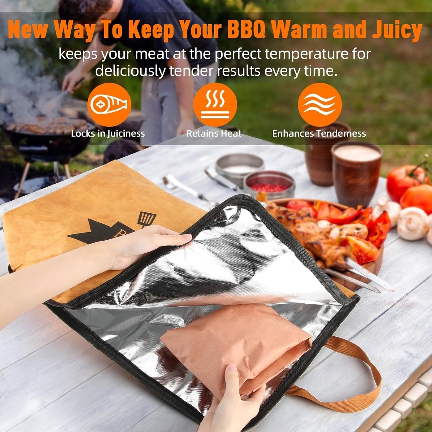Mibote BBQ Blanket for Resting Meat,Reusable Smoker Grilling Meat Insulated Resting Bag with Wide Mouth for Large Brisket/Pork Shoulders/Turkeys,Gifts for Men (BBQ Blanket 21in)