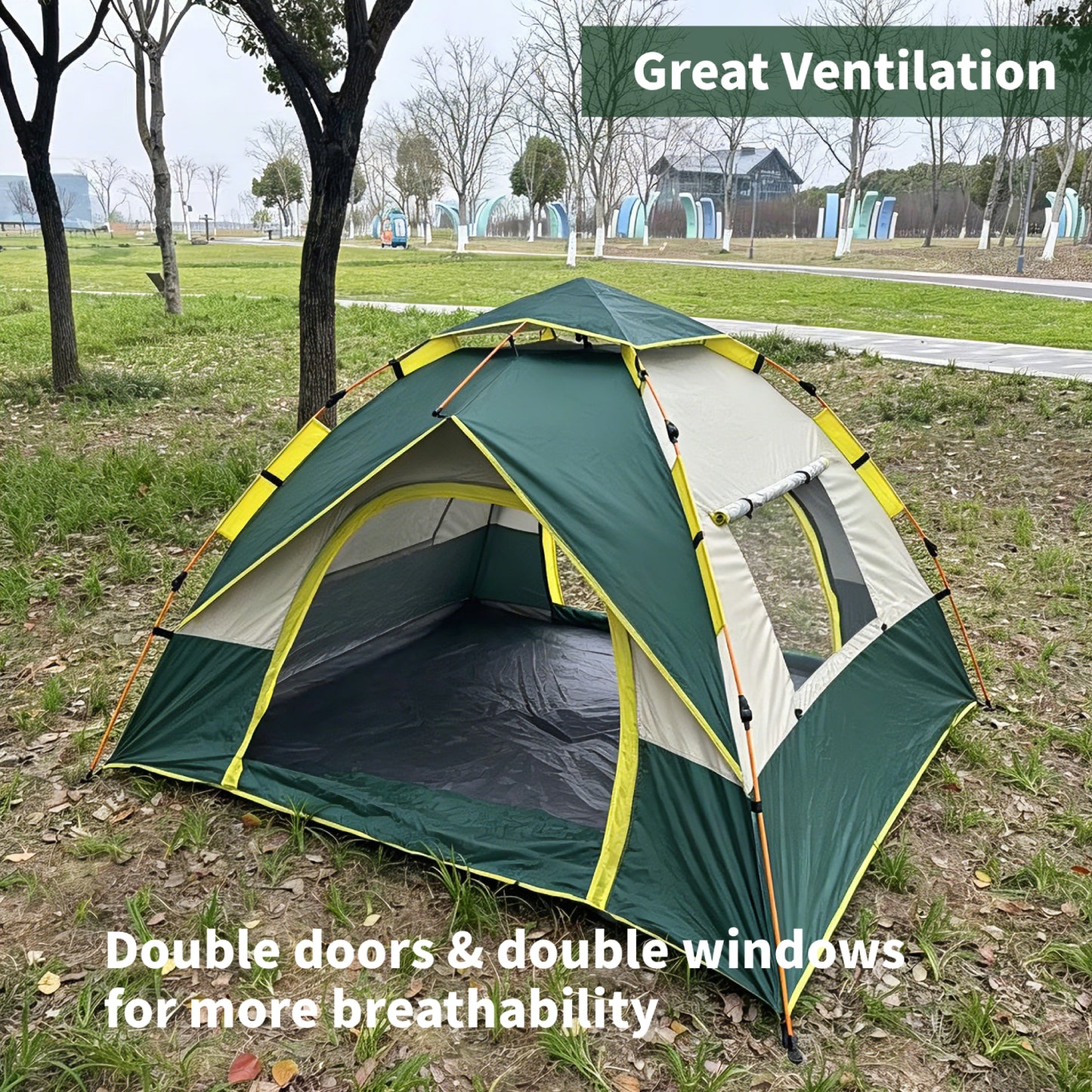 Mibote 4-Person Camping Tent, Auto Setup Pop Up Tent, Waterproof, Huge Door & Windows for Camping, Hiking, Travel